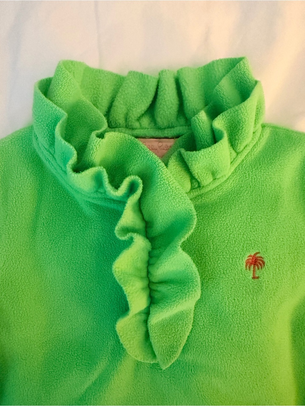 Lilly Pulitzer Bright Lime Green Ruffle Funnel Neck Fleece Zip Pullover